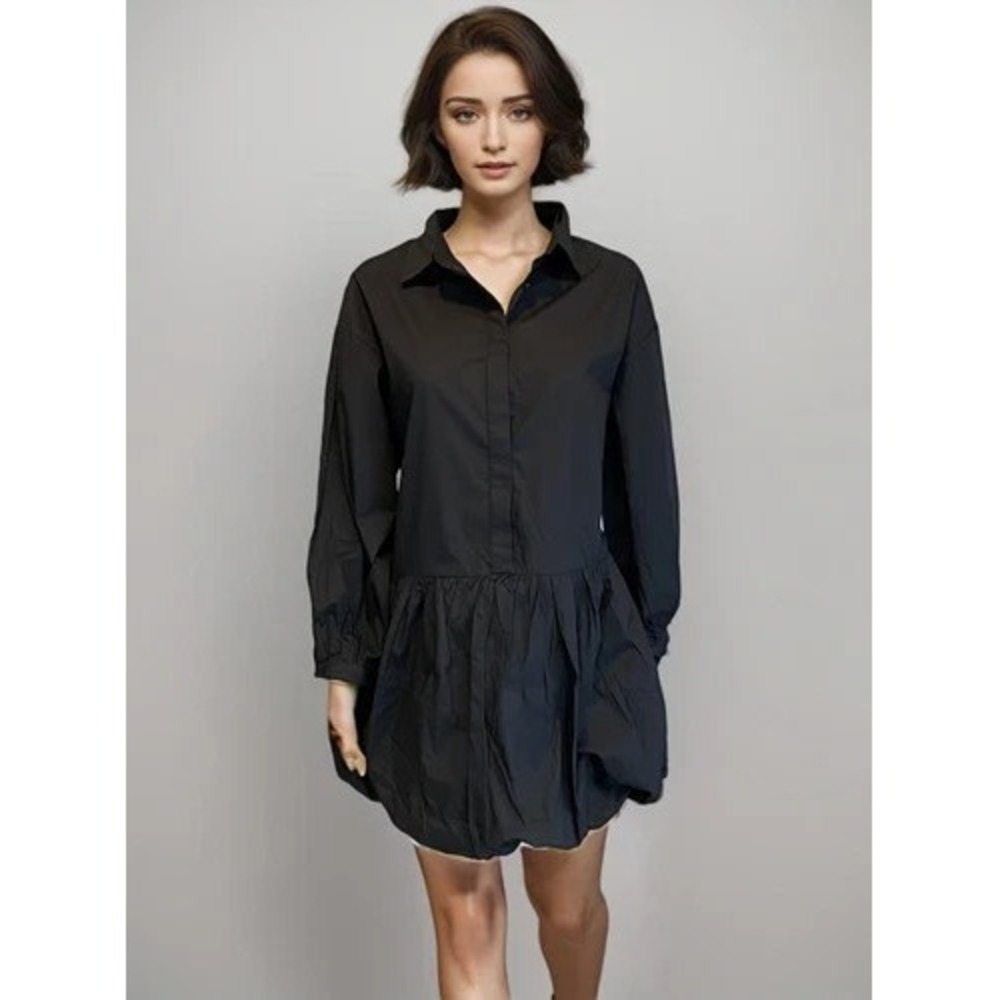 Lulus Mini‎ Dress Sz L Black Sophisticated Delight Minimalist Bubble-Hem NWT
